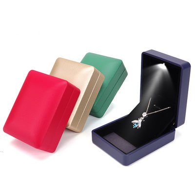 カスタム ロゴ ダークブルー ハンホング レザー LED 宝石箱 ライトとシルクスクリーンプリント