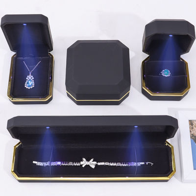 OEM ODM ハイエンド 手作り 黒 八角形 LEDライト付き 宝石箱 ベルベットインサート付き