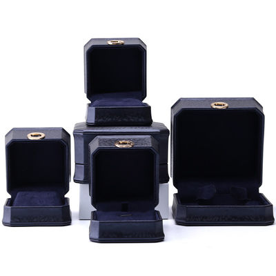 11*11*6cm レザージュエリーボックス ハンホン 広角 ネックレスリングボックス メタルブルー ルックス