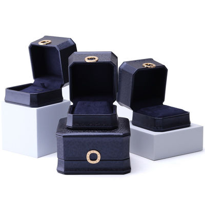 11*11*6cm レザージュエリーボックス ハンホン 広角 ネックレスリングボックス メタルブルー ルックス