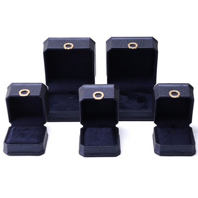 11*11*6cm レザージュエリーボックス ハンホン 広角 ネックレスリングボックス メタルブルー ルックス