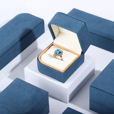 リングペアイヤリングのためのブルーマイクロファイバー革ジュエリーパッケージ箱 ハンホング 7*7*5cm