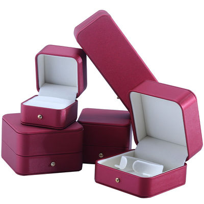ハンホング オーダーメイド レッド PU レザー ジュエリー 包装 箱 結婚 ネックレス イヤリング リング