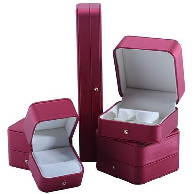 ハンホング オーダーメイド レッド PU レザー ジュエリー 包装 箱 結婚 ネックレス イヤリング リング