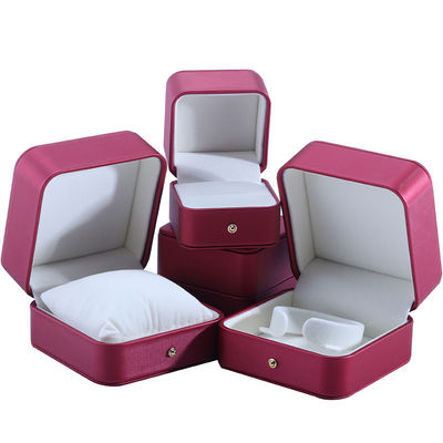 ハンホング オーダーメイド レッド PU レザー ジュエリー 包装 箱 結婚 ネックレス イヤリング リング
