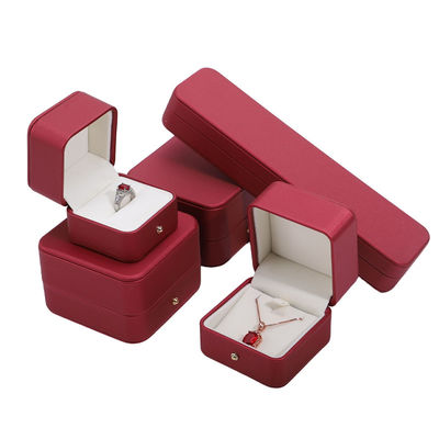 ハンホング オーダーメイド レッド PU レザー ジュエリー 包装 箱 結婚 ネックレス イヤリング リング