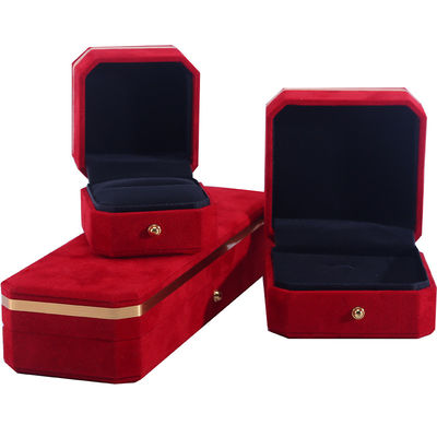 OEM ODM 手作り宝石箱 オーダーメイドロゴ 赤 ベルベット宝石箱 金色の縁