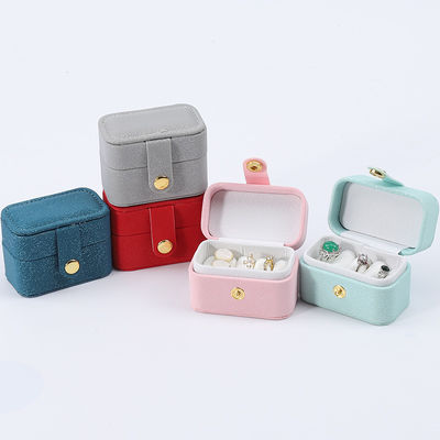 ミニ PU レザー イヤリング ストッド 収納ボックス ジュエリーホルダー ボタン閉付