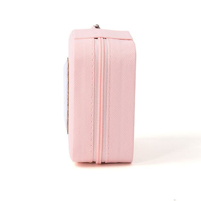 ポータブル 小型 PU レザー 数珠 ベルベット ピンク 宝石 収納箱