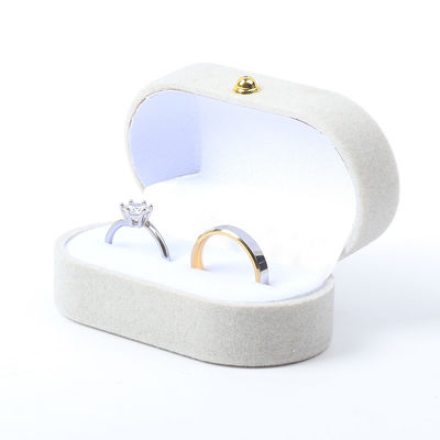 高級宝石箱 パーソナライズ オーダーメイド グレー ベルベット 宝石 梱包 結婚 婚約 双指輪 箱
