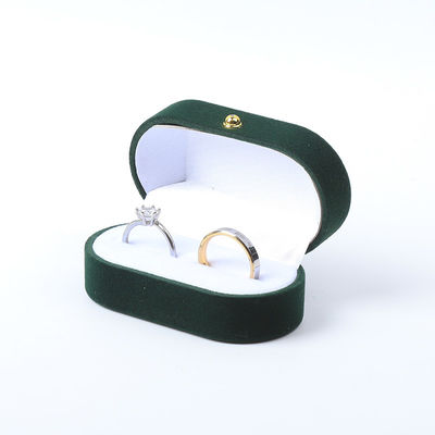 卸売 製造 豪華 宝石 箱 パーソナライズ オーダーメイド グリーン ベルヴェット 宝石 梱包 結婚 婚約 ロゴ付き ダブル リング 箱