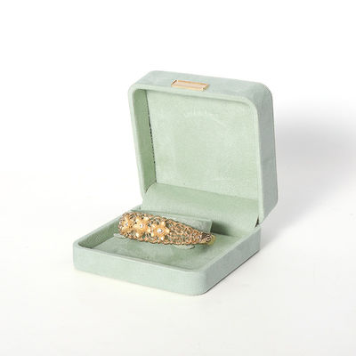 八角形ライトグリーンベルベットジュエリーボックス カスタマイズ可能なフリップジュエリーボックス ゴールデンパッチ付き