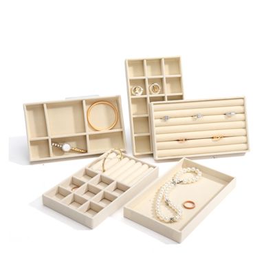 パーソナライズ可能 豪華 ベージュ ベルベット 宝石 トレイ OEM 宝石 トレイ リング ブレスレット ネックレス