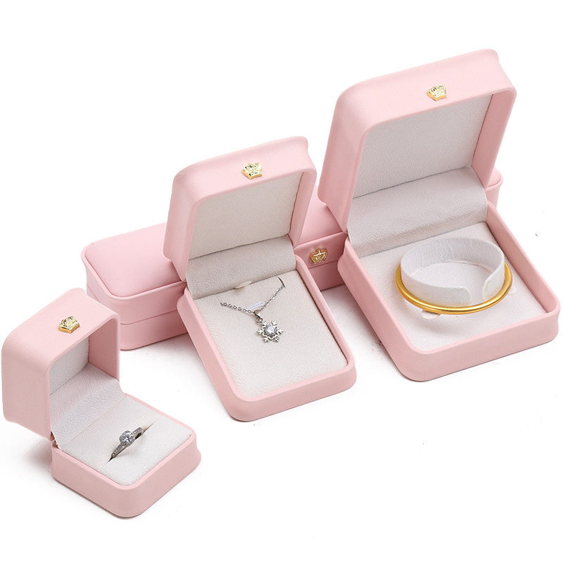 10*10*5cm ピンク レザー ジュエリー ボックス クラウン ブレスレット ペンダント リング カスタム ロゴ