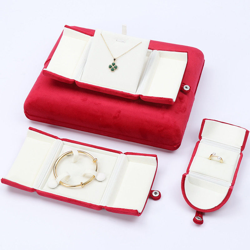 中国 製造 卸売 贅沢 宝石 箱 梱包 オーダーメイド 高級 ネックレス ブレスレット イヤリング 指輪 梱包 ダブルドア ベルベット レッド 宝石 箱 ロゴ付き