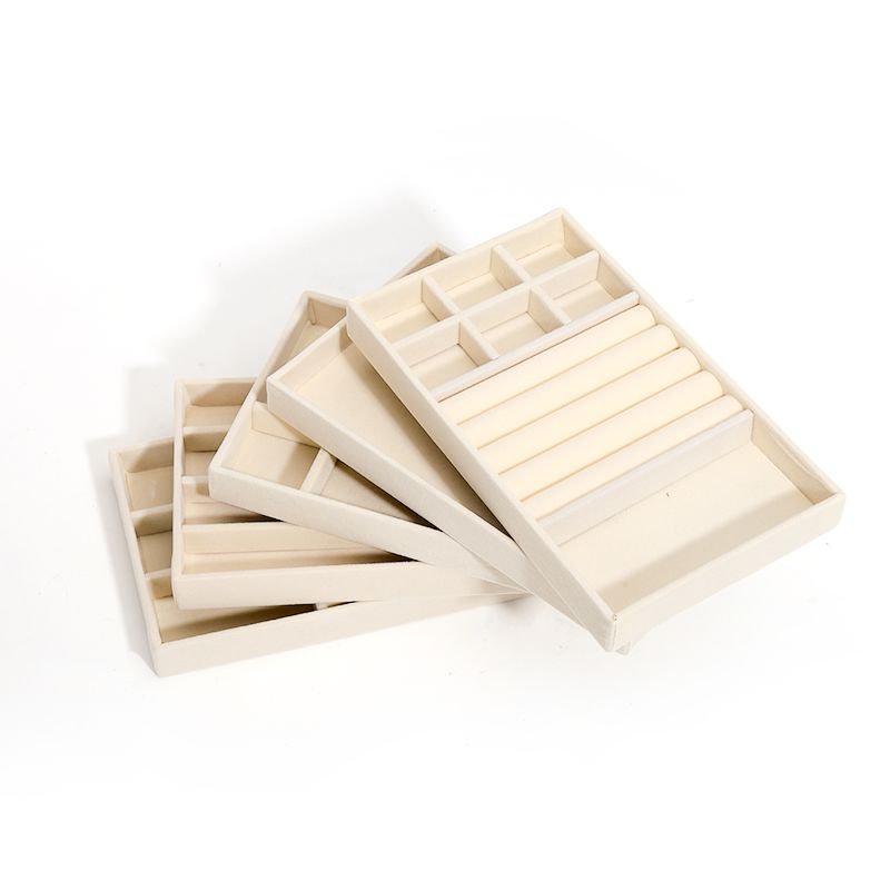 パーソナライズ可能 豪華 ベージュ ベルベット 宝石 トレイ OEM 宝石 トレイ リング ブレスレット ネックレス