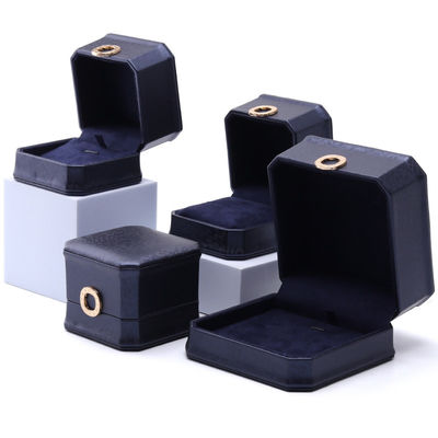 11*11*6cm レザージュエリーボックス ハンホン 広角 ネックレスリングボックス メタルブルー ルックス
