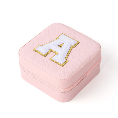 ポータブル 小型 PU レザー 数珠 ベルベット ピンク 宝石 収納箱