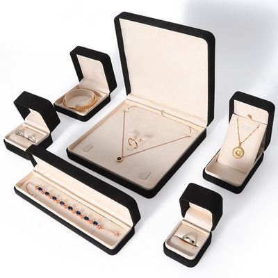 Hign End Big Jewelry Set Necklace Bracelet Earrings Ring Packaging Handmade Square Velvet Black Jewelry Box With Logo
